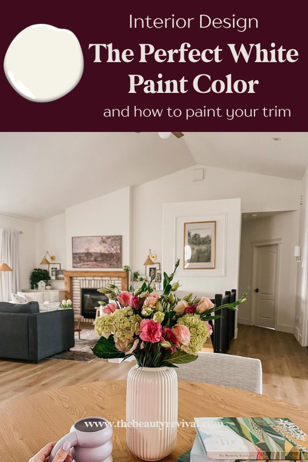 a pinterest pin for the perfect white paint color simply white by Benjamin Moore